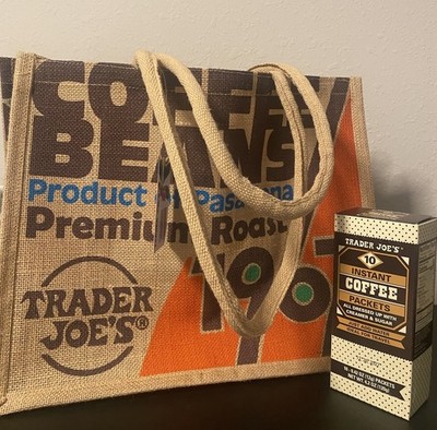 Trader Joe's Coffee Duo - Instant Dressed Coffee Packets + Coffee Jute Bag NWT