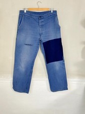 34 French Vintage blue workwear pants trousers distressed Patched mends repairs