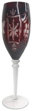 Ajka Marsala Cut Clear Crystal Tall Stem Ruby Red Champagne Flute Glass 10"