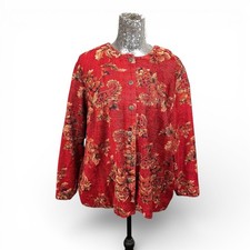 Vintage 90s Whimsigoth Tapestry Red Paisley Floral Jacket Plus Size 18W Romantic