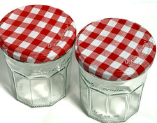 2 Empty Bonne Maman Glass Jam Jars 13oz Red Gingham Lids Crafts Storage