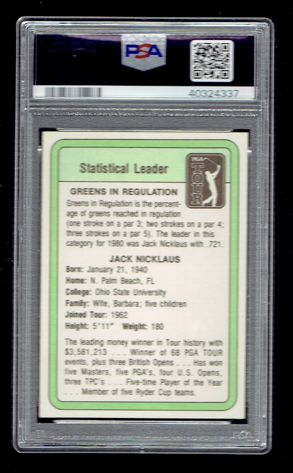 JACK NICKLAUS 1981 DONRUSS GOLF STAT LEADER PSA 9 MINT CENTERED Rookie HOF view 2