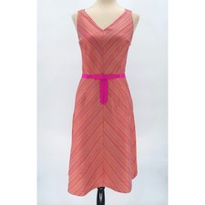 Sigrid Olsen Womens 8 Silk Midi Dress Orange Pink Striped V-Neck SD201 S331