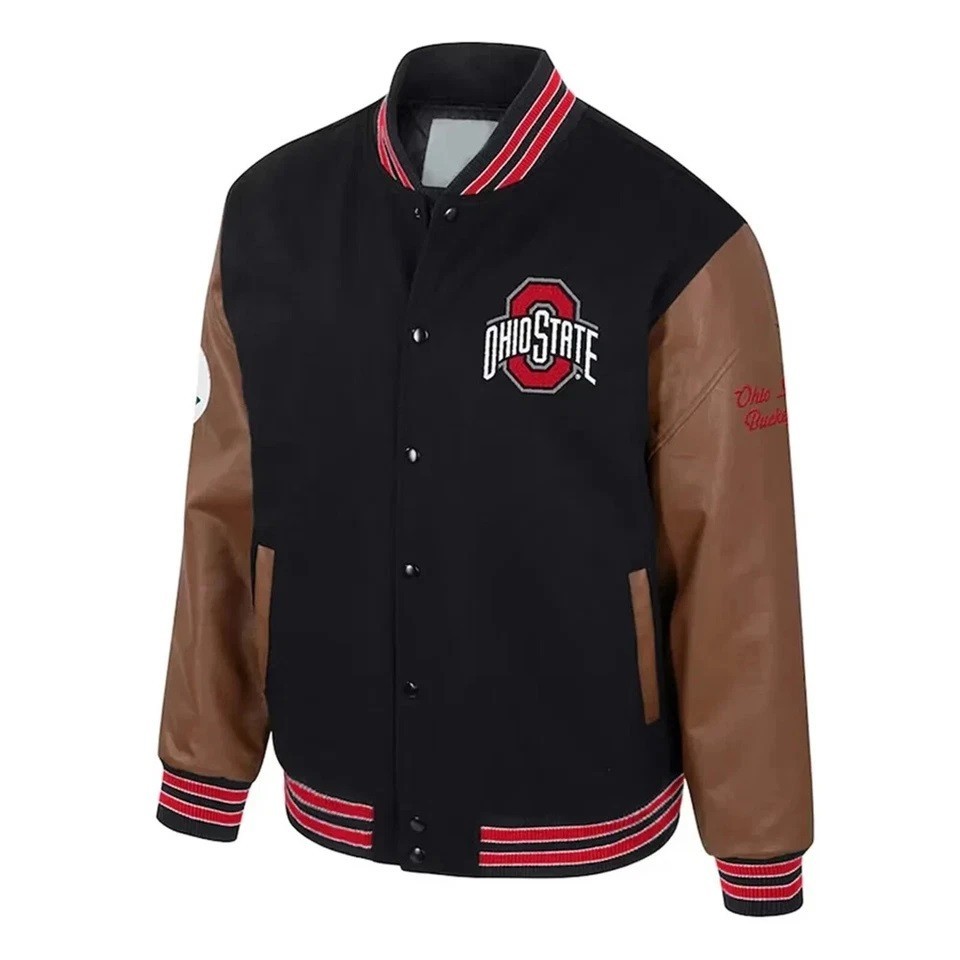 Ohio Letterman State Buckeyes Black Wool&Brown Leather Varsity