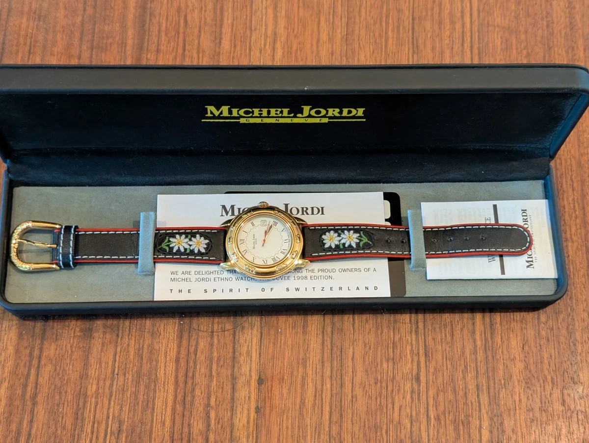 Michel Jordi 1991 Womens Watch 33mm Gold Tone Green Floral Strap New Battery Michel Jordi Watch - Etsy New Zealand main image 3