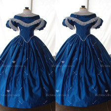Victorian Wedding Dresses 1960s Vintage Satin Blue Lace up Blue Bridal Gowns