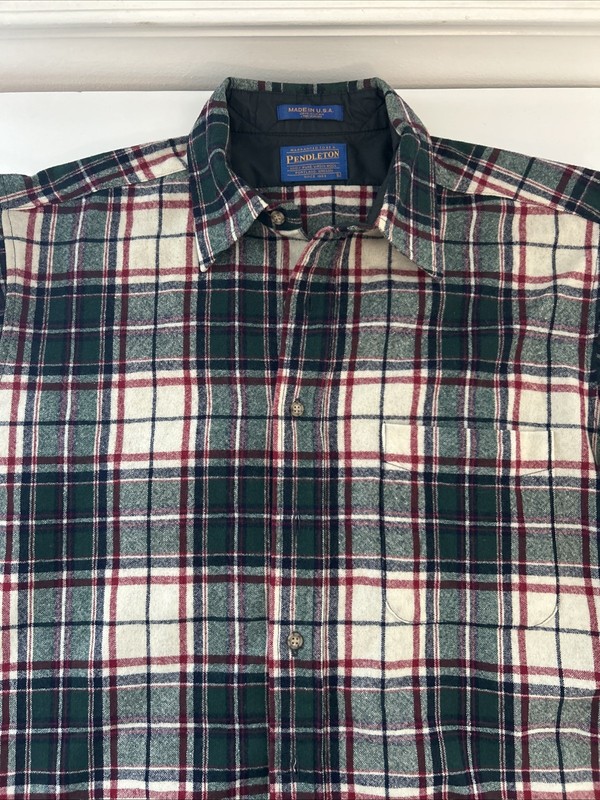 Vintage Pendleton Flannel Shirt Mens Large 80s 90s USA Made Wool Green Red Plaid