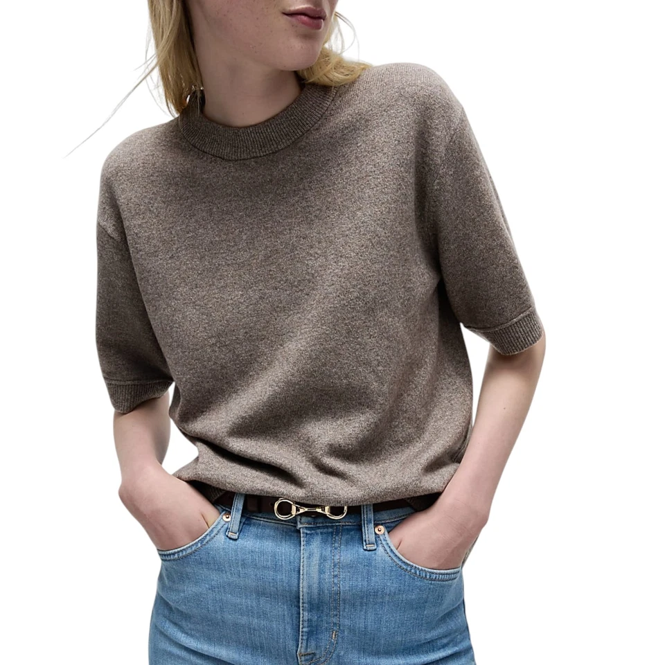 M&S Womens Air Yarn Jumper Crew Neck Short Sleeve Sweatshirt Knitted Winter Tops - Image 4 of 4