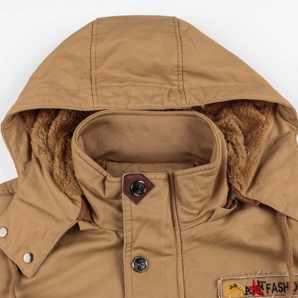 Winter Zip-up Coat Warm Thickened Detachable Hooded Jacket Multi-pocket Button - Image 3 of 4