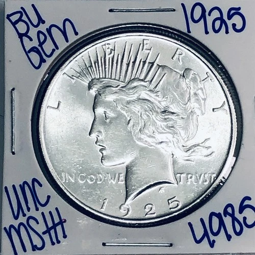 1925 BU UNCIRCULATED SILVER PEACE DOLLAR AUTHENTIC U.S. MINT FREE SHIPPING 4985