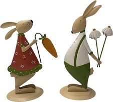 Coniglietto decorativo pasquale in metallo, set da 2 pezzi, colore: verde