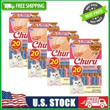 4 Box INABA Churu Creamy, Lickable Wet Cat Treats, 20 Tubes Box, Salmon Variety
