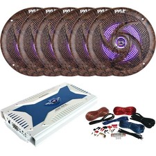6 x Pyle PLMRLE64DK 6.5" Speakers w/ Blue LEDs, 6-Channel Amplifier, Wire Kit