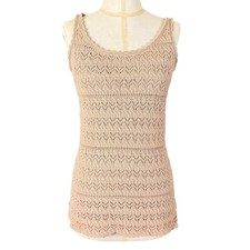 Lauren Ralph Lauren Crochet Mini Dress Tunic Top Sleeveless Round Neck Tan XS