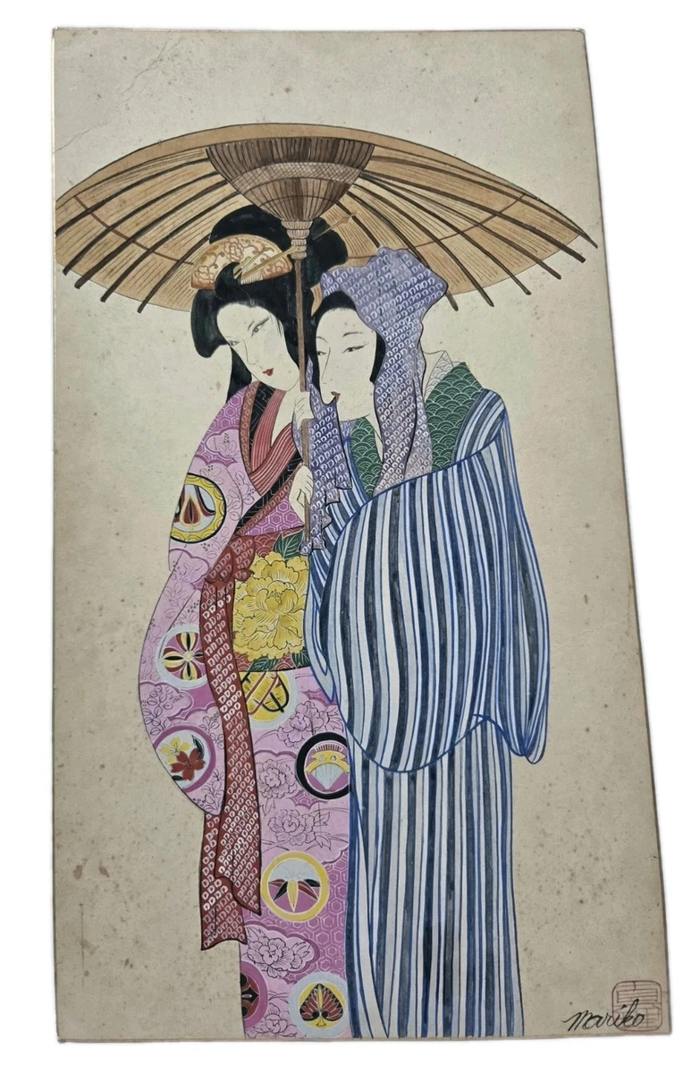 古董原始1900-1940 年日本画作、画卷| eBay