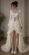 Vintage Cream Victorian Style, High/Low Skirt, Steampunk, Fairycore, 8-10