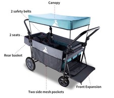 2 Passenger Push Pull Stroller Wagon Twin Stroller Wagon w/Removable Canopy