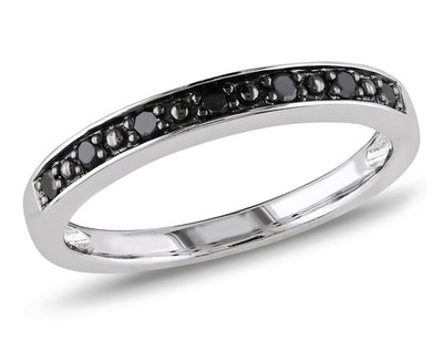 1/10 Karat (ctw) schwarzer Diamant Ehering in Sterlingsilber mit schwarzem