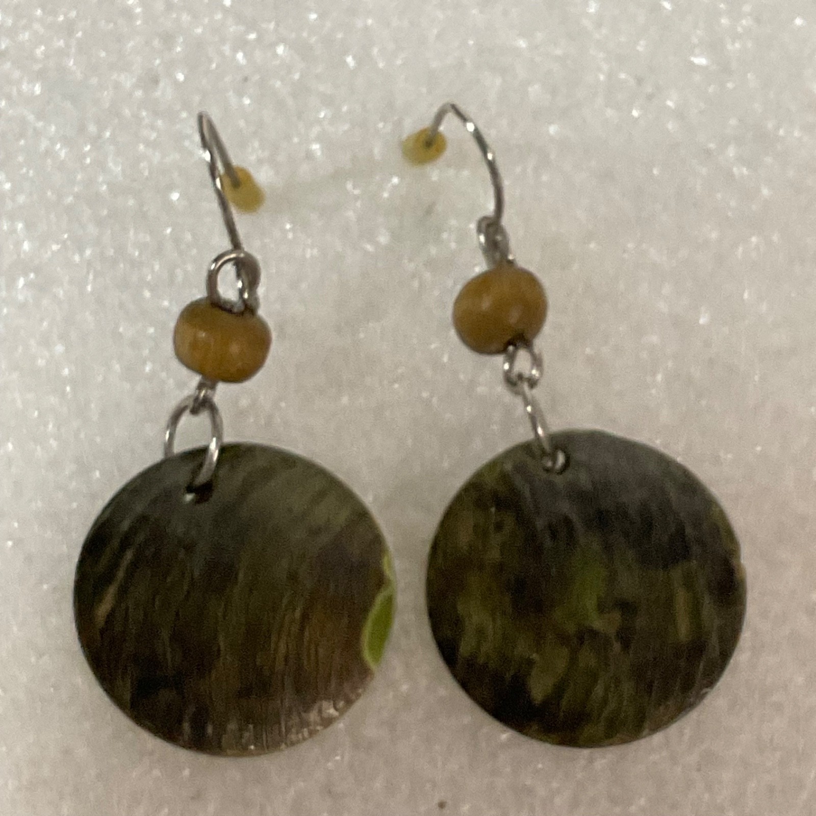 Green Shell Disc Dangle Drop Earrings Boho Beaded… - image 9