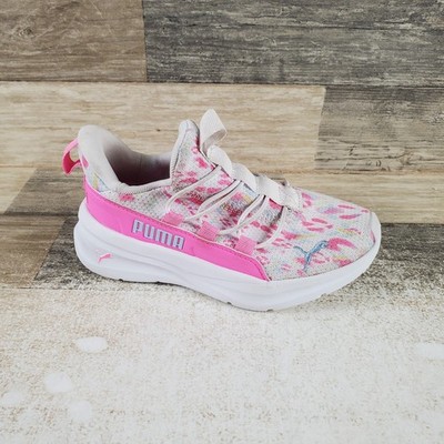 Puma Softride One4All Kids Shoes Sz 12 M White Pink Pixel Slip-On Sneakers