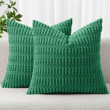 MIULEE 2-Pack Green Corduroy 18x18 Boho Striped Throw Pillow Covers Farmhouse De