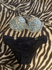 Victoria's Secret Bikini Set Paisley Bandeau Top 34B Black Hottie Bottom Medium