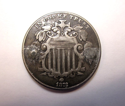 1872 Shield Nickel 5c Counterstamped Very Rare B Initials Love Token