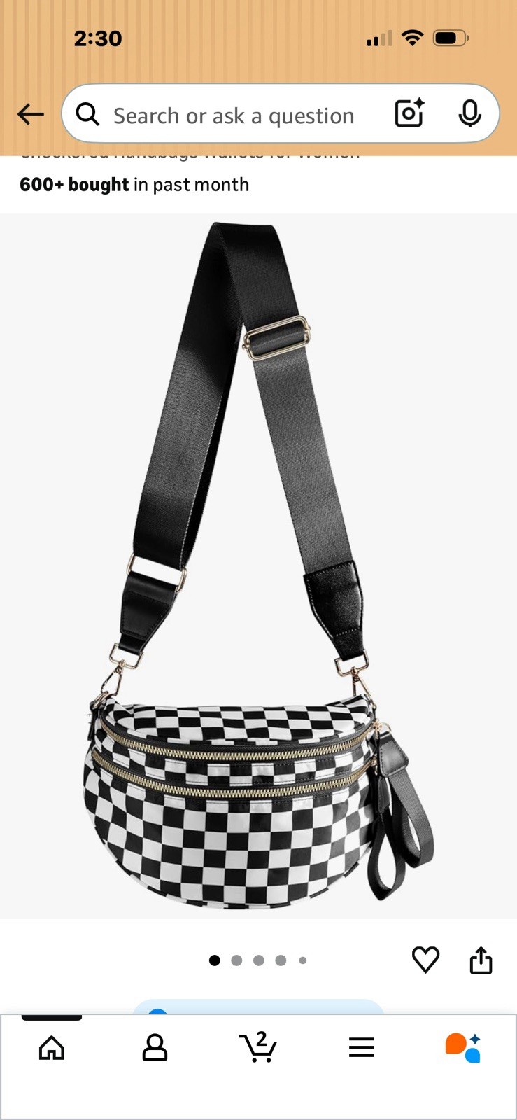 Spacious Checkered Nylon Crossbody Bag Bum Bag Checkered Black Grey Checkered