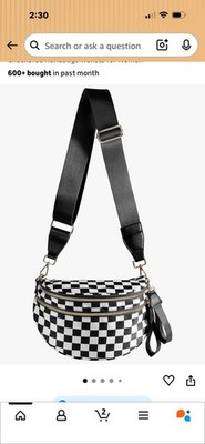 Spacious Checkered Nylon Crossbody Bag Bum Bag Checkered Black Grey Checkered