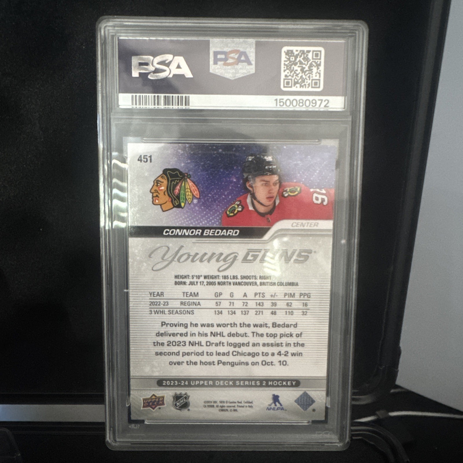 2023-24 Upper Deck Series 2 - Young Guns Connor Bedard #451 (RC) view 2