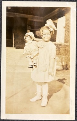 Photograph-Proud Little Girl with Big Bow in Hair holding Very Large Doll