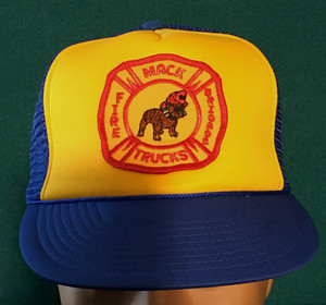 1980s Vintage : MACK TRUCKS "Fire Brigade" SNAPBACK mesh TRUCKERS CAP w/BULLDOG