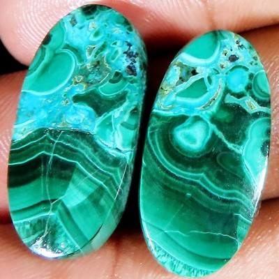 (12X23X4 MM) 32.00 Carat. NATURAL MALACHITE CHRYSOCOLLA PAIR OVAL SHAPE GEMSTONE