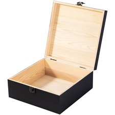 Wooden Storage Box Container with Hinged Lid Front Clasp, 9'' x 9'' x 3.9'' L...