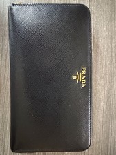 PRADA Black Solid Zip-Around Wallet with Zipp...
