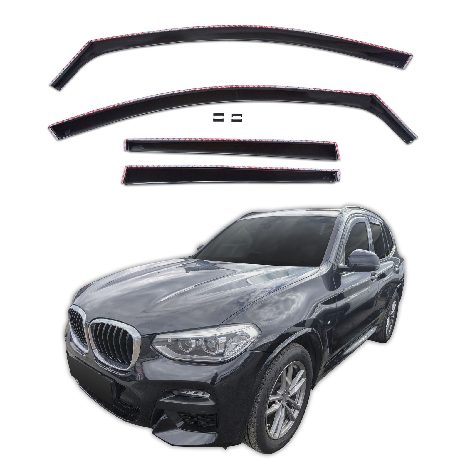 Déflecteurs d'air BMW X3 G01 anti-bruit et protection pluie teinte noire GP