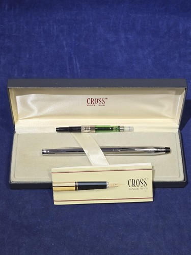 Vintage Cross Century Chrome Fountain Pen Boxed W Converter As Is