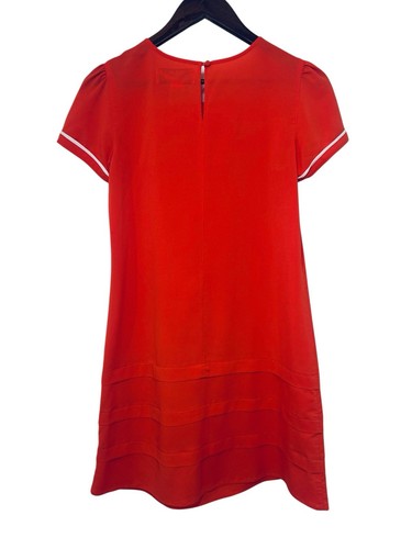 BB Dakota Red Orange Mini Dress w/ White Button Detail & Trim Feminine Retro Sm - Foto 10 di 11