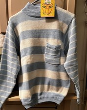 90's Blue and Creamy White Striped Sweater Pocket Vintage Sz Sm Women. NWT
