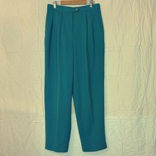 Vintage Pleated Petite Trousers High Waist Career Office Turquoise Women 12P
