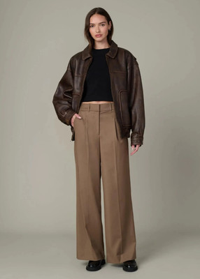 Women s Brown Lambskin Leather Jacket   Vintage Oversized Bomber Style Coat