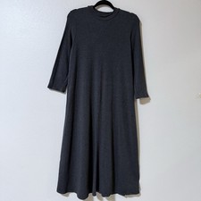 Eileen Fisher Women’s A-Line Midi Dress Size M Charcoal Gray Knit 3/4 Sleeve 