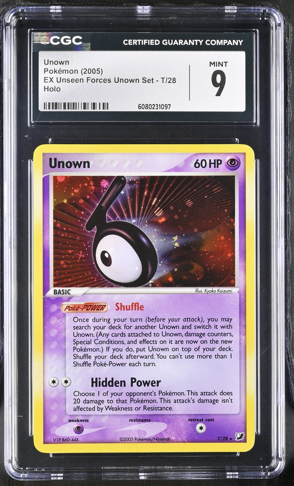 CGC 9 MINT Unown 2005 EX Unseen Forces T/28 Holo Pokemon Card