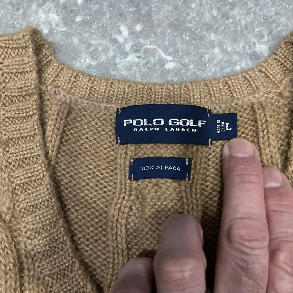 DE COLECCIÓN Polo Golf Ralph Lauren Suéter Chaleco Para Hombre’s L Marrón Lana Alpaca Argyle Años 90 Foto 3 de 4