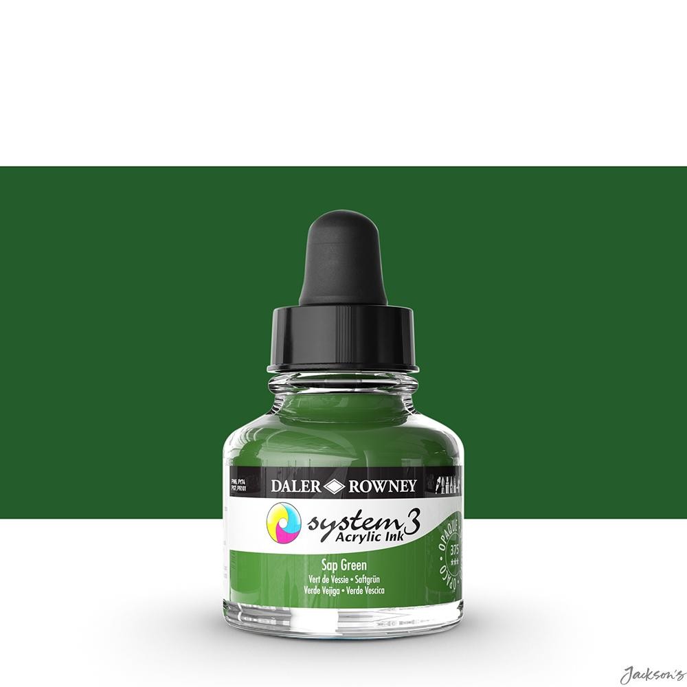 Daler-Rowney System3 Acrylic Ink Water-Based 29.5ml Sap Green With Pipette