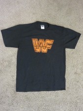WWE WWF Wrestling Orange Retro Logo T-Shirt Distressed Vintage Size M