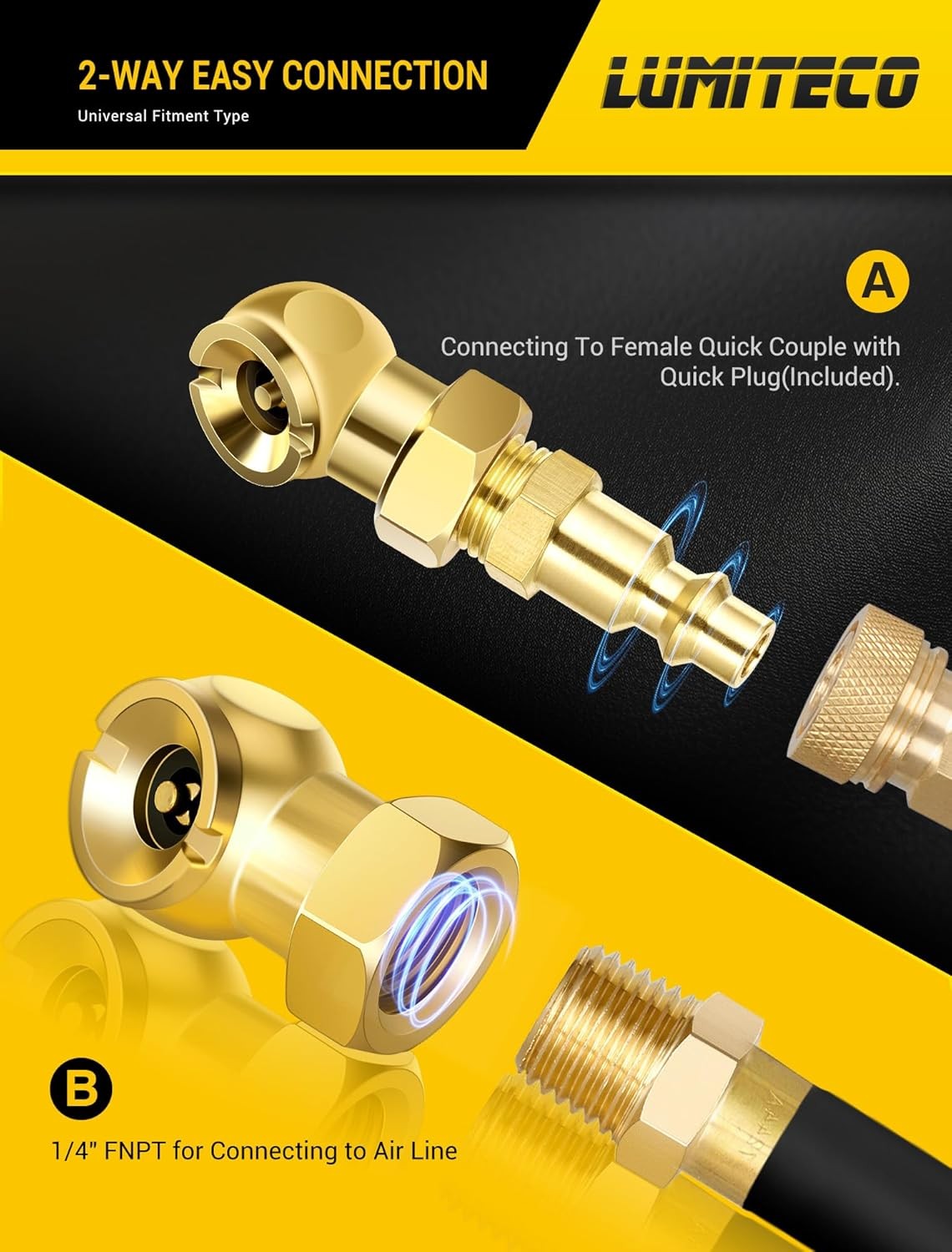 2-Pack Ball Foot Air Chuck Set 1/4" FNPT Tire Inflator Nozzle Quick Connect