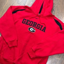 Vintage Georgia Bulldogs Hoodie Mens L Red Nike Solo Swoosh Team NCAA Pullover