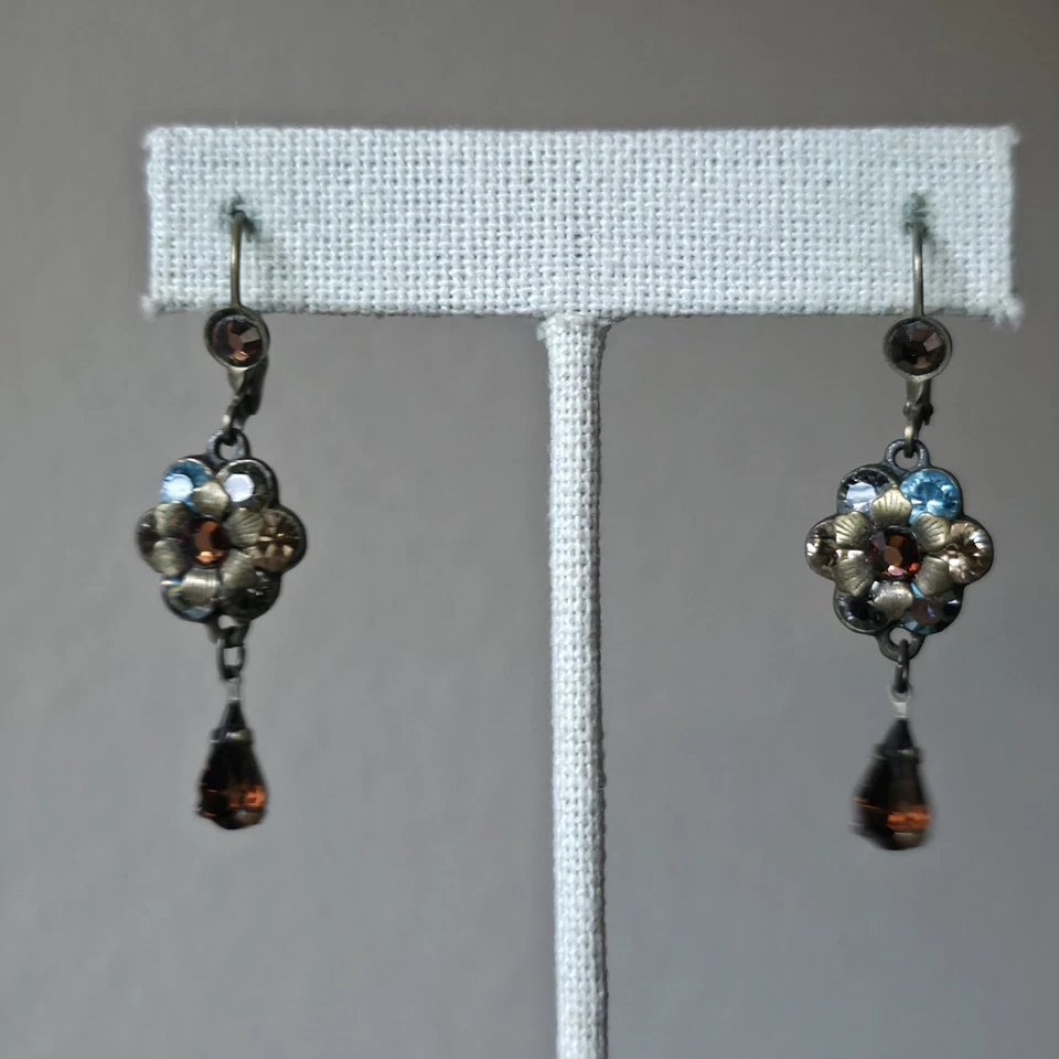 Conjunto de Pendientes Collar Michal Negrin Tono Dorado Antiguo Azul AB Marrón Estrás Foto 2 de 4