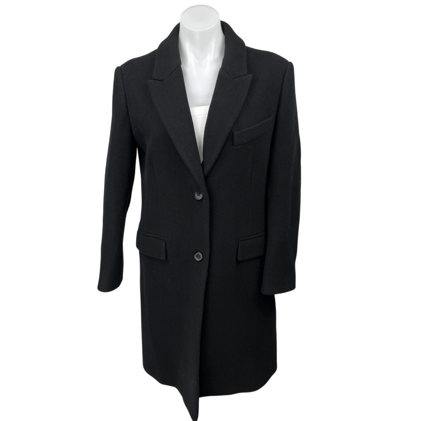 Zara Black Wool Long Sleeve Peak Lapel Blazer Coat Jacket Size S